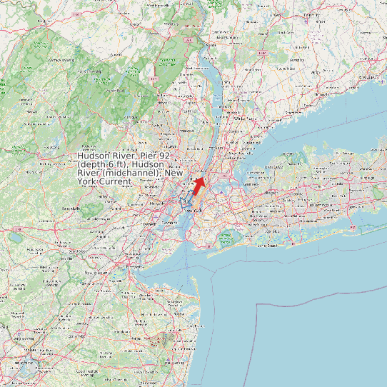 Map of Hudson River, Pier 92 (depth 6 ft), Hudson River (midchannel), New York Current Prediction Station