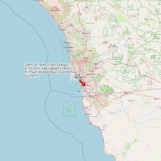 28th St. Pier (San Diego), 0.35 nmi SW (depth 14 ft), San Diego Bay, California Current map