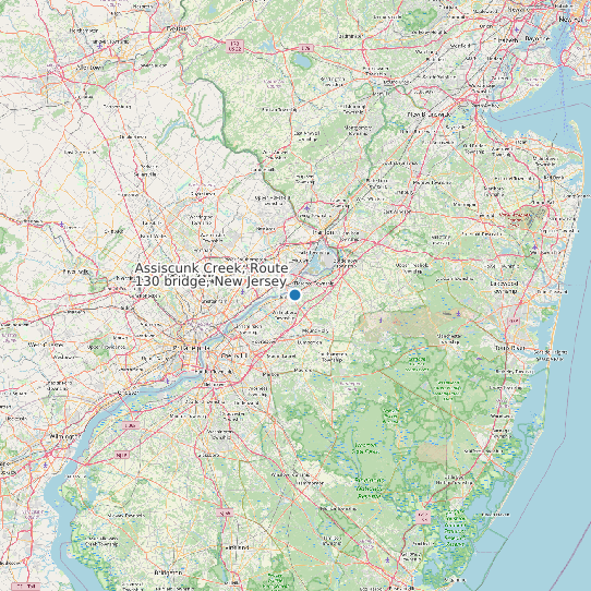 Map of Assiscunk Creek, Route 130 bridge, New Jersey Tide Prediction Station