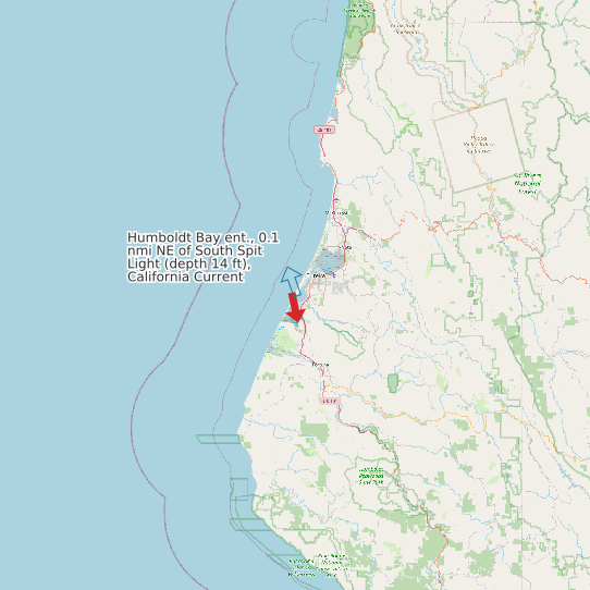 Humboldt Bay ent., 0.1 nmi NE of South Spit Light (depth 14 ft), California Current map
