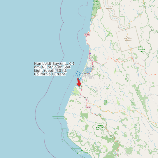 Map of Humboldt Bay ent., 0.1 nmi NE of South Spit Light (depth 30 ft), California Current Prediction Station