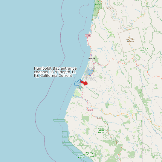 Humboldt Bay entrance channel LB 9 (depth 11 ft), California Current map