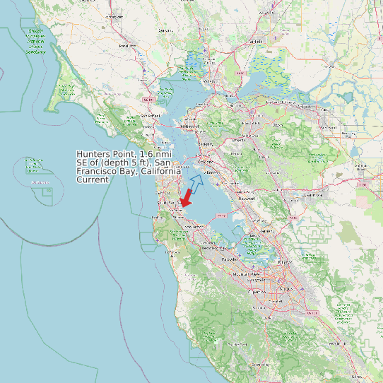 Map of Hunters Point, 1.6 nmi SE of (depth 5 ft), San Francisco Bay, California Current Prediction Station