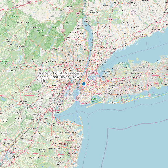 Map of Hunters Point, Newtown Creek, East River, New York Tide Prediction Station