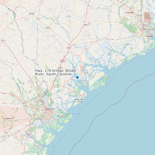 Map of Hwy. 170 bridge, Broad River, South Carolina Tide Prediction Station
