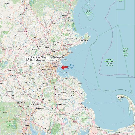 Hypocrite Channel (depth 10 ft), Massachusetts Current map