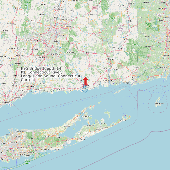 Map of I-95 Bridge (depth 14 ft), Connecticut River, Long Island Sound, Connecticut Current Prediction Station