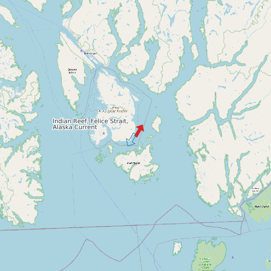 Map of Indian Reef, Felice Strait, Alaska Current Prediction Station