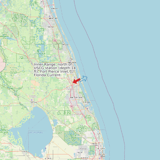 Inner Range, north of USCG station (depth 14 ft), Fort Pierce Inlet, Florida Current map