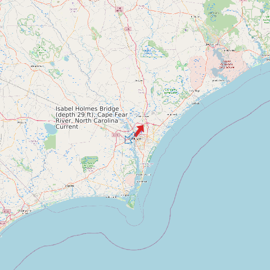 Map of Isabel Holmes Bridge (depth 29 ft), Cape Fear River, North Carolina Current Prediction Station