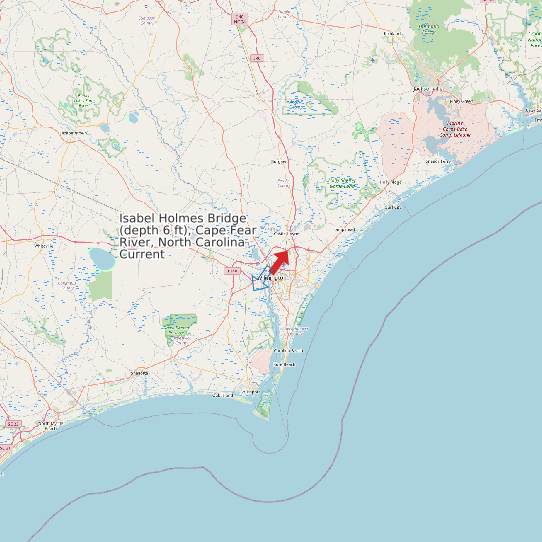 Isabel Holmes Bridge (depth 6 ft), Cape Fear River, North Carolina Current map