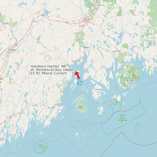 Map of Islesboro Harbor, NE of, Penobscot Bay (depth 15 ft), Maine Current Prediction Station