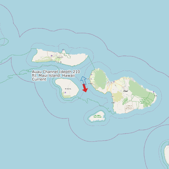 Map of Auau Channel (depth 210 ft), Maui Island, Hawaii Current Prediction Station