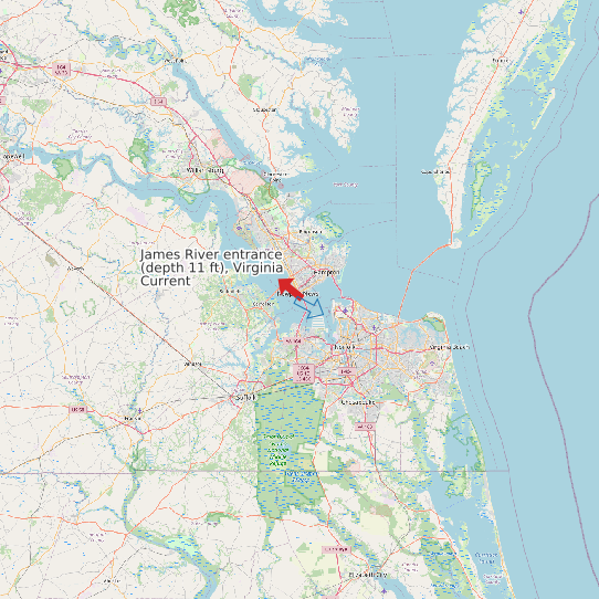 James River entrance (depth 11 ft), Virginia Current map