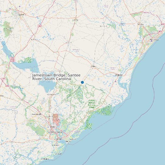Map of Jamestown Bridge, Santee River, South Carolina Tide Prediction Station