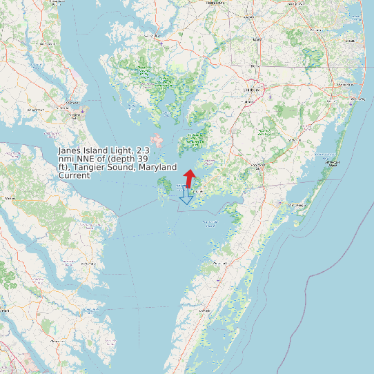 Map of Janes Island Light, 2.3 nmi NNE of (depth 39 ft), Tangier Sound, Maryland Current Prediction Station