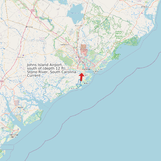 Map of Johns Island Airport, south of (depth 12 ft), Stono River, South Carolina Current Prediction Station