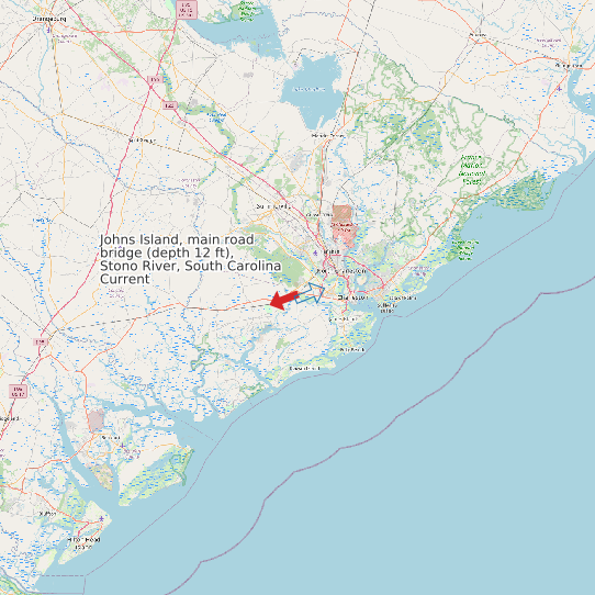 Map of Johns Island, main road bridge (depth 12 ft), Stono River, South Carolina Current Prediction Station