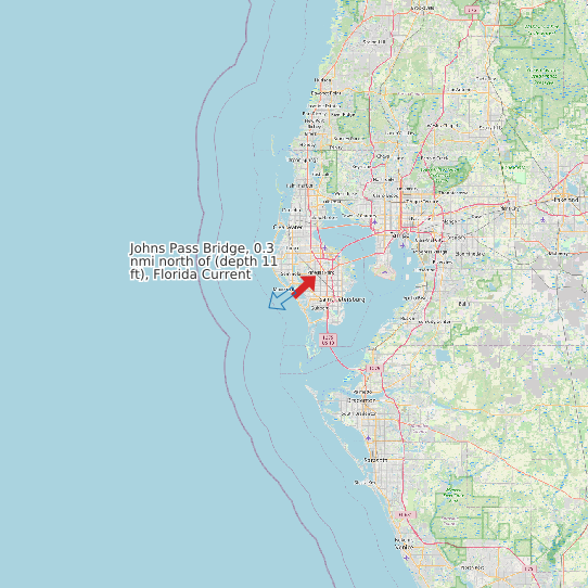 Map of Johns Pass Bridge, 0.3 nmi north of (depth 11 ft), Florida Current Prediction Station
