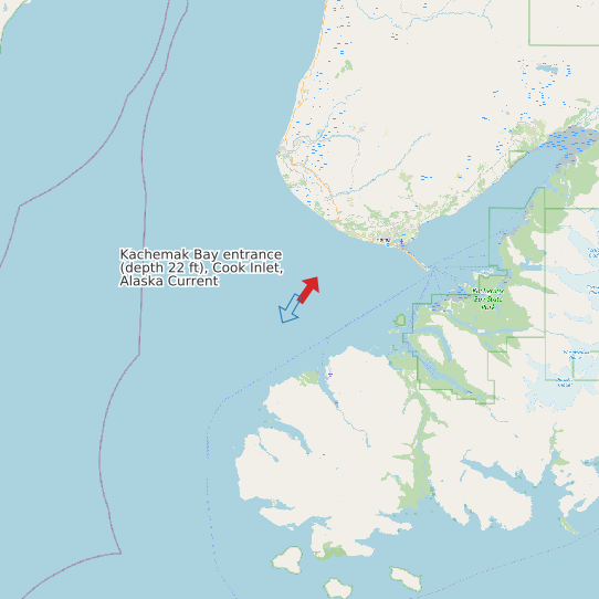Map of Kachemak Bay entrance (depth 22 ft), Cook Inlet, Alaska Current Prediction Station