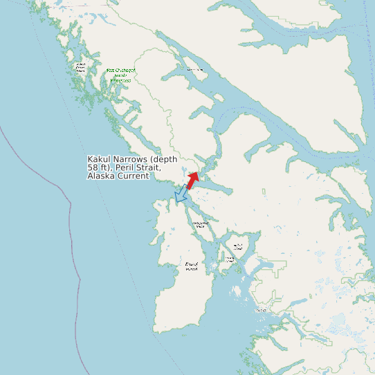 Kakul Narrows (depth 58 ft), Peril Strait, Alaska Current map