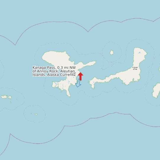 Map of Kanaga Pass, 0.3 mi NW of Annoy Rock, Aleutian Islands, Alaska Current Prediction Station