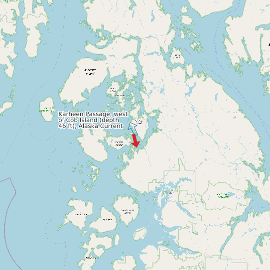 Karheen Passage, west of Cob Island (depth 46 ft), Alaska Current map