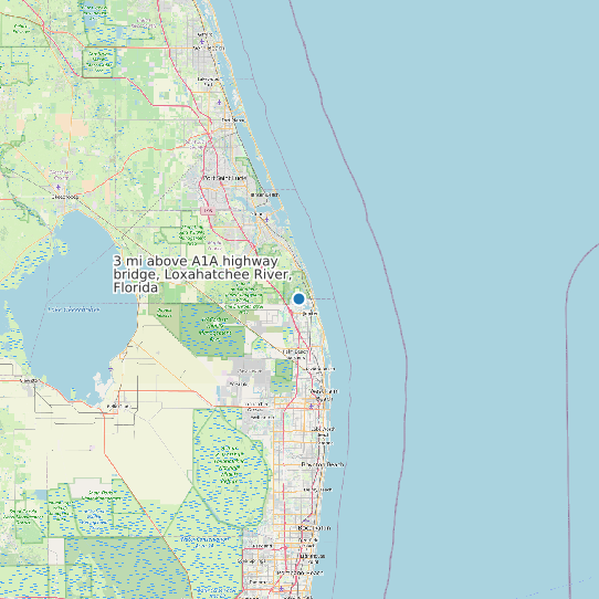Map of 3 mi above A1A highway bridge, Loxahatchee River, Florida Tide Prediction Station