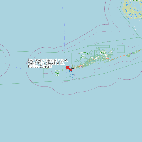 Map of Key West Channel, Cut-A Cut-B Turn (depth 6 ft), Florida Current Prediction Station