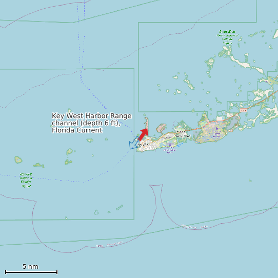 Map of Key West Harbor Range channel (depth 6 ft), Florida Current Prediction Station