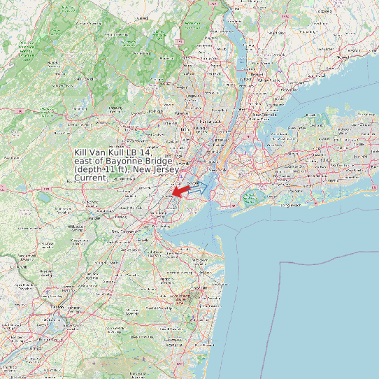 Map of Kill Van Kull LB 14, east of Bayonne Bridge (depth 11 ft), New Jersey Current Prediction Station