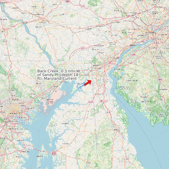 Map of Back Creek, 0.3 nmi W of Sandy Pt (depth 14 ft), Maryland Current Prediction Station