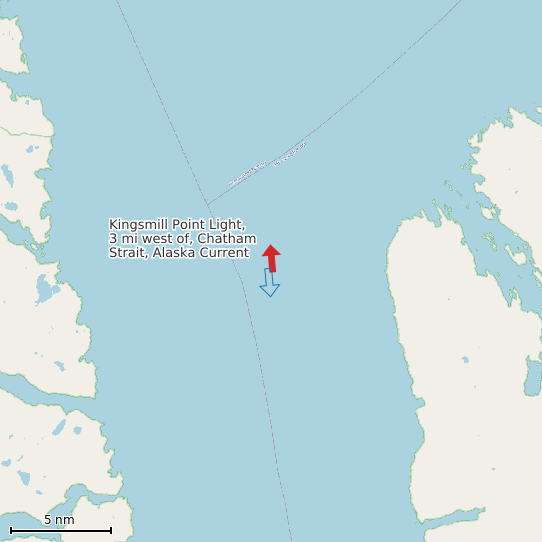 Map of Kingsmill Point Light, 3 mi west of, Chatham Strait, Alaska Current Prediction Station