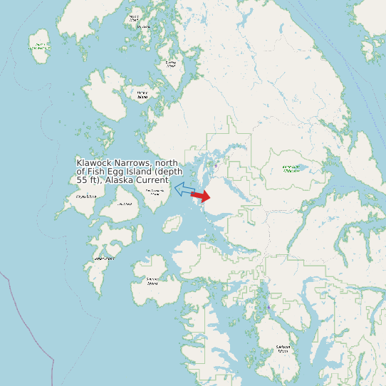 Klawock Narrows, north of Fish Egg Island (depth 55 ft), Alaska Current map