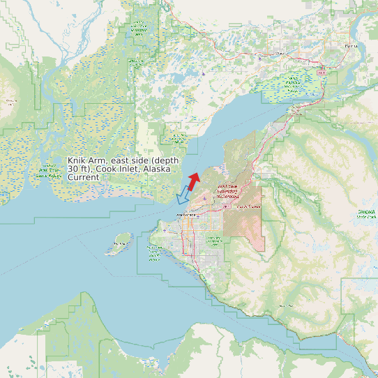 Knik Arm, east side (depth 30 ft), Cook Inlet, Alaska Current map