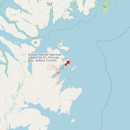 Kodiak Harbor Narrows (depth 16 ft), Chiniak Bay, Alaska Current map