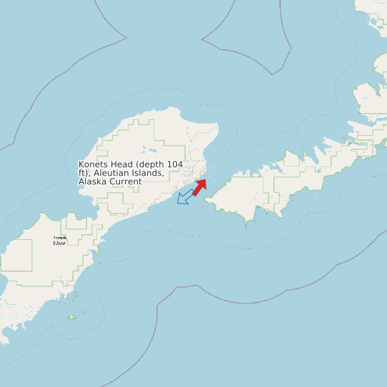 Konets Head (depth 104 ft), Aleutian Islands, Alaska Current map
