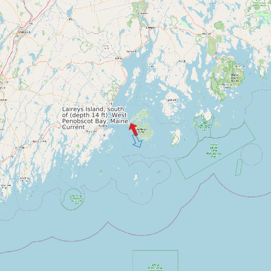 Map of Laireys Island, south of (depth 14 ft), West Penobscot Bay, Maine Current Prediction Station