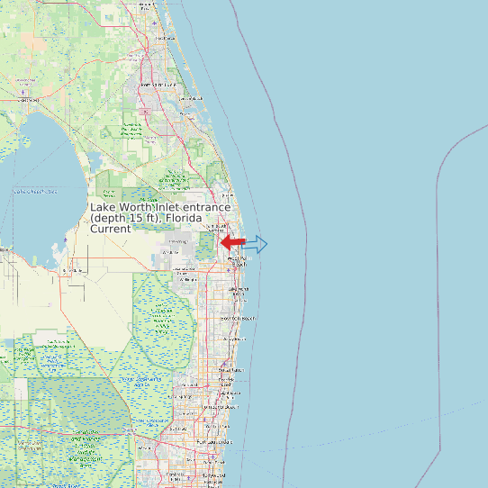 Lake Worth Inlet entrance (depth 15 ft), Florida Current map