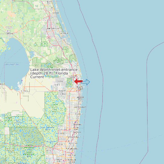 Lake Worth Inlet entrance (depth 28 ft), Florida Current map