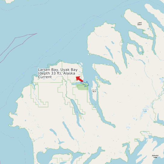 Larsen Bay, Uyak Bay (depth 33 ft), Alaska Current map