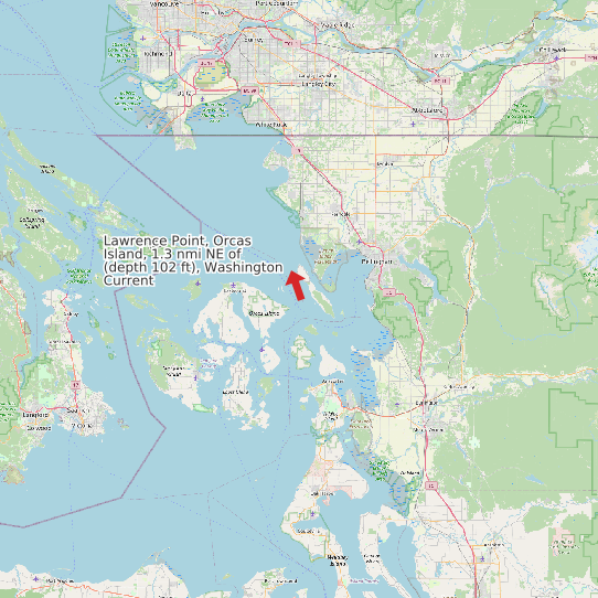 Map of Lawrence Point, Orcas Island, 1.3 nmi NE of (depth 102 ft), Washington Current Prediction Station