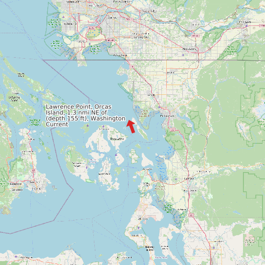 Map of Lawrence Point, Orcas Island, 1.3 nmi NE of (depth 155 ft), Washington Current Prediction Station