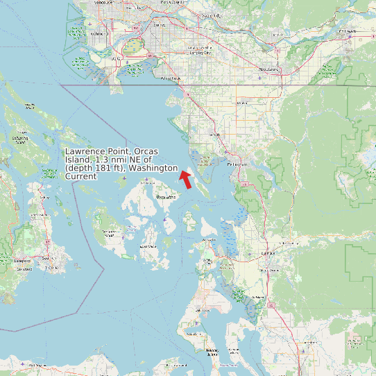 Lawrence Point, Orcas Island, 1.3 nmi NE of (depth 181 ft), Washington Current map