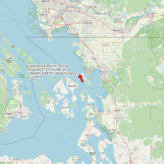Map of Lawrence Point, Orcas Island, 1.3 nmi NE of (depth 194 ft), Washington Current Prediction Station