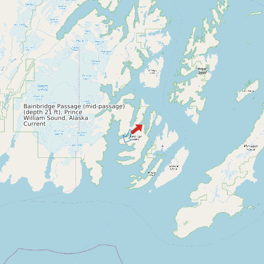 Bainbridge Passage (mid-passage) (depth 21 ft), Prince William Sound, Alaska Current map