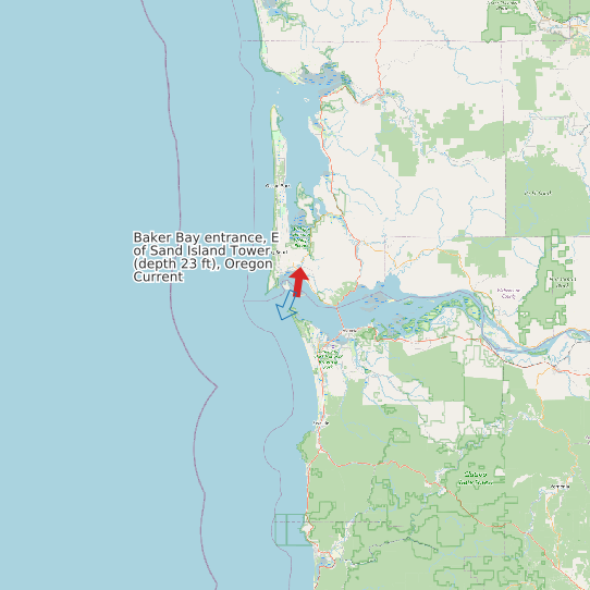 Baker Bay entrance, E of Sand Island Tower (depth 23 ft), Oregon Current map