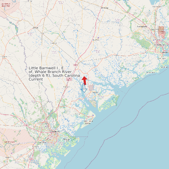 Map of Little Barnwell I., E of, Whale Branch River (depth 6 ft), South Carolina Current Prediction Station