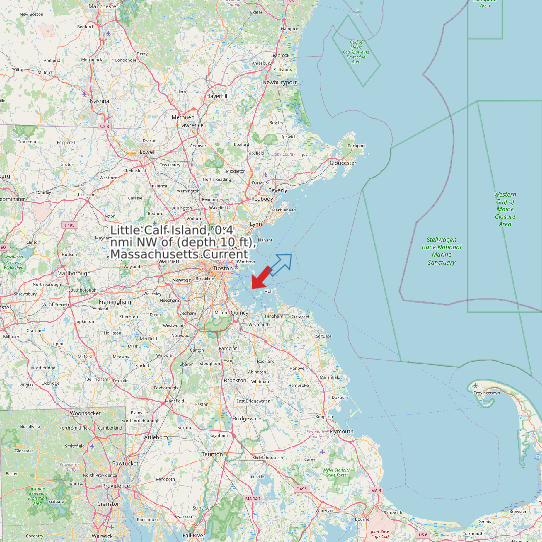 Map of Little Calf Island, 0.4 nmi NW of (depth 10 ft), Massachusetts Current Prediction Station