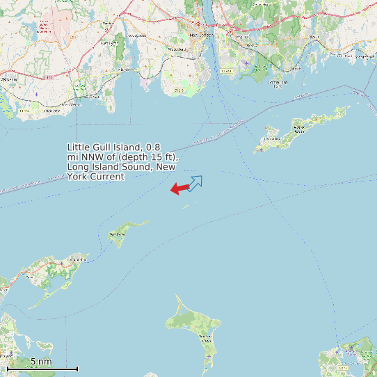 Map of Little Gull Island, 0.8 mi NNW of (depth 15 ft), Long Island Sound, New York Current Prediction Station
